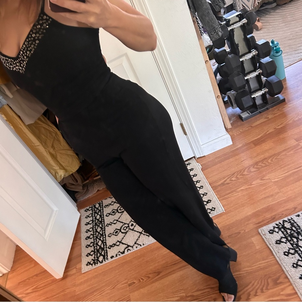 Guess black fitted flare Jumper Onesie pantsuit Jumpsuit tank silver studded 2 - Picture 10 of 11
